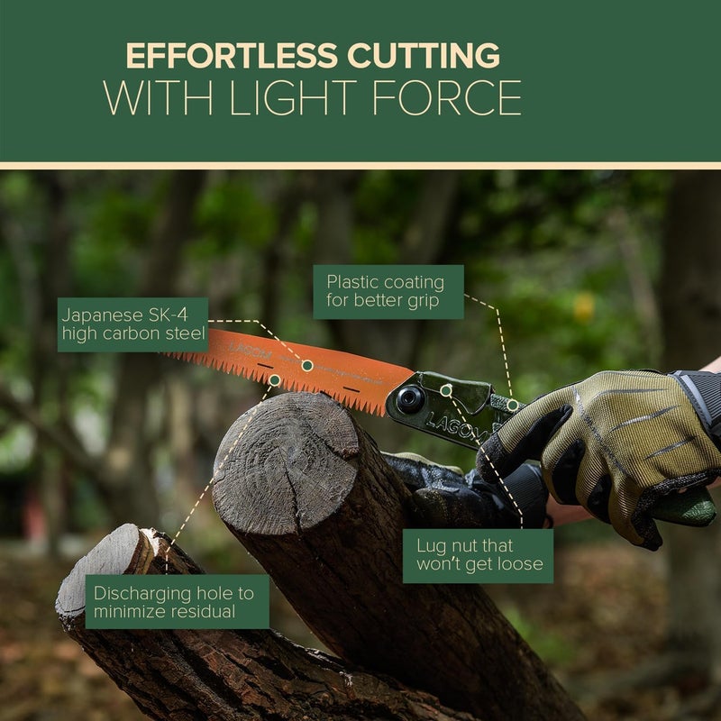 LAGOM Folding Camp Saws for Cutting Branches – 2 Pack (11.4" & 8.2") | SK5 Steel Blades, Ergonomic Handle, Secure Lock | Foldable Tool for Camping, Gardening, Survival, Kayaking, Outdoors - Image 4